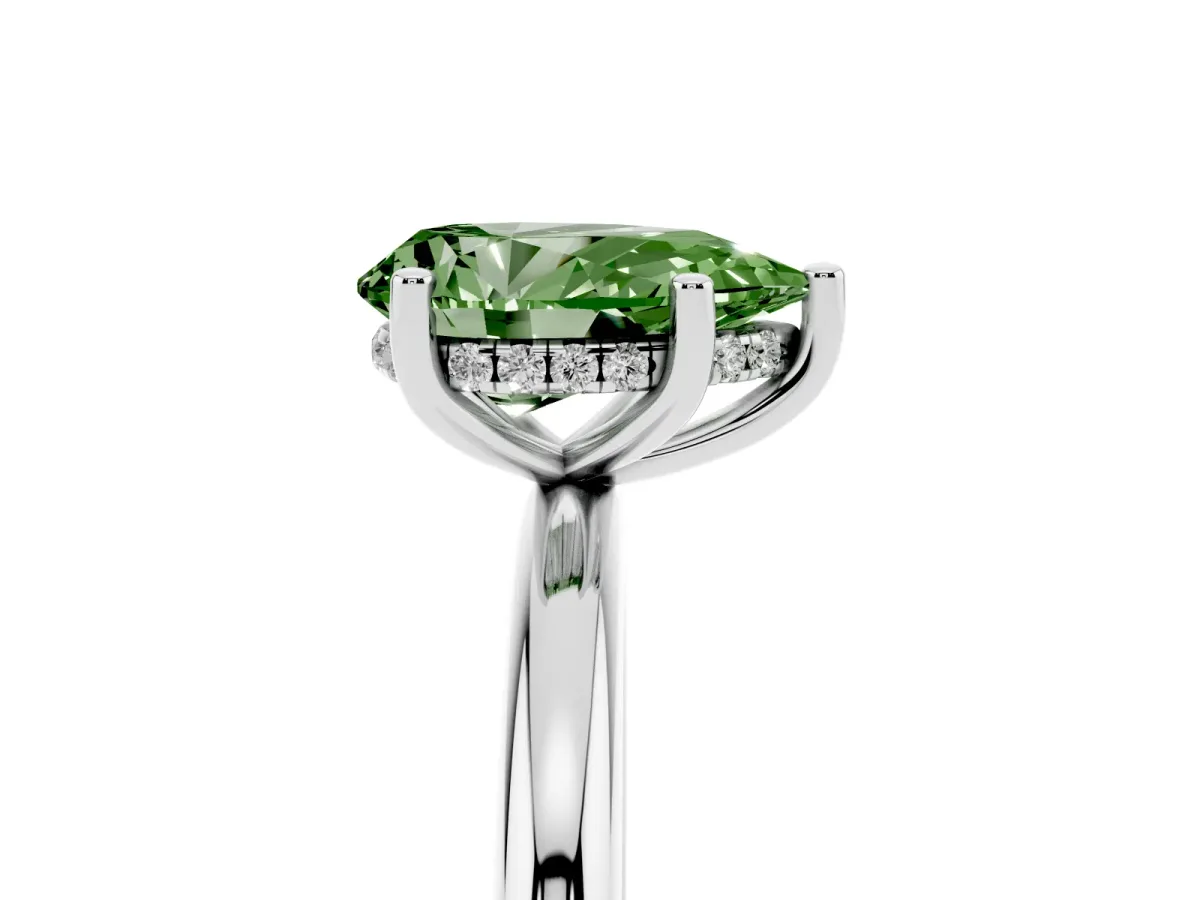 Fancy Green Pear Cut Cut Solitaire Engagement Ring with Four-Prong Setting and Classic Band White gold