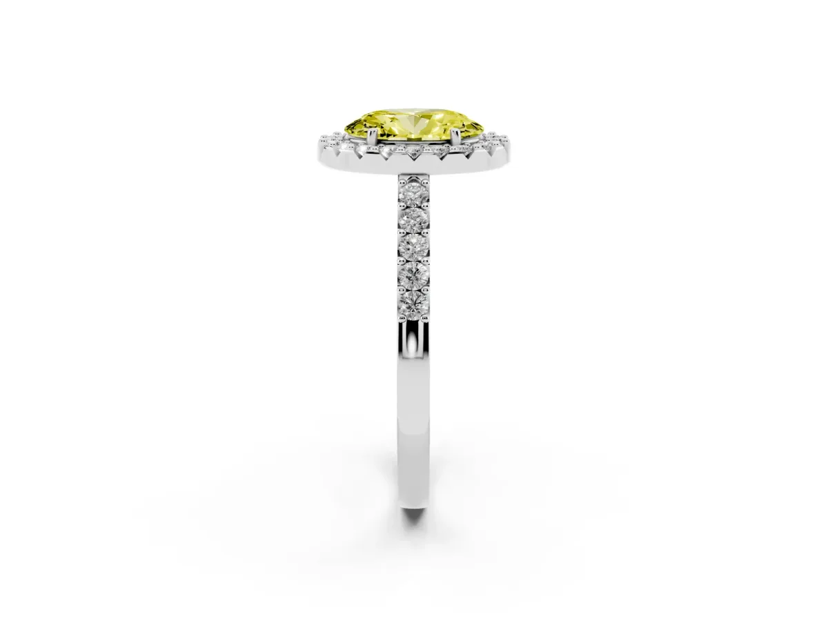 Fancy Yellow Oval Cut Halo Diamond Pavé Solitaire Ring White gold