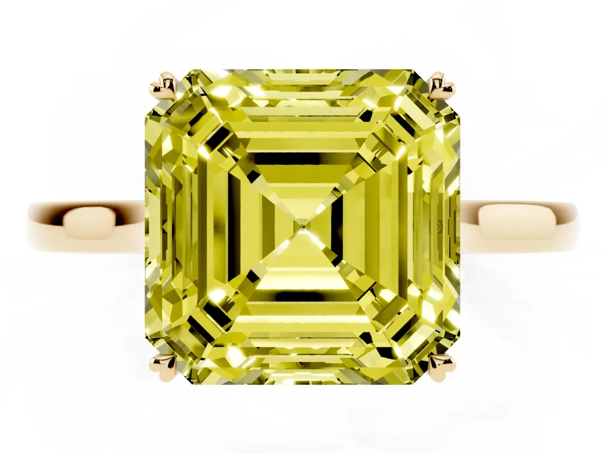 Fancy Yellow Asscher Cut Solitaire Heart Prong Engagement Ring with Tapered Band Yellow gold