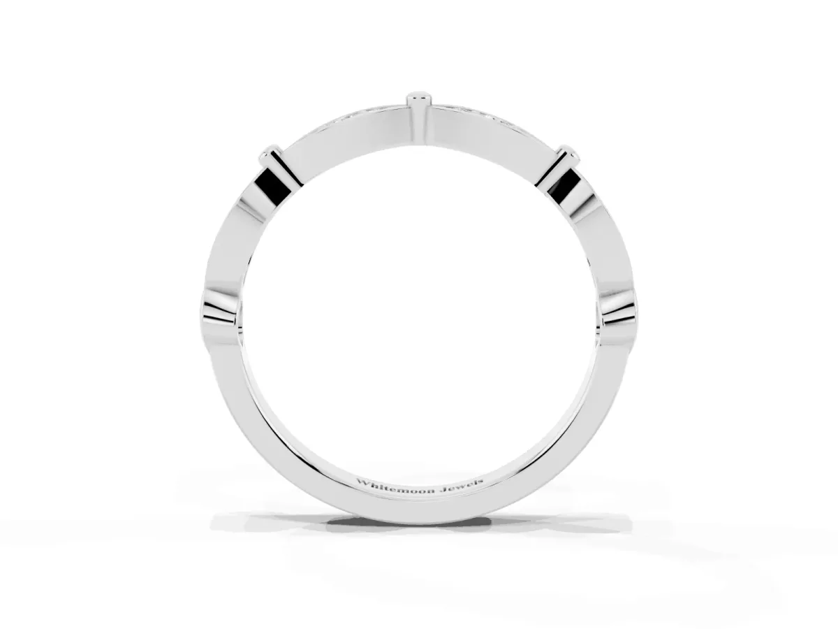 Marquise Diamond Pavé Eternity Band with Bezel Setting Silver