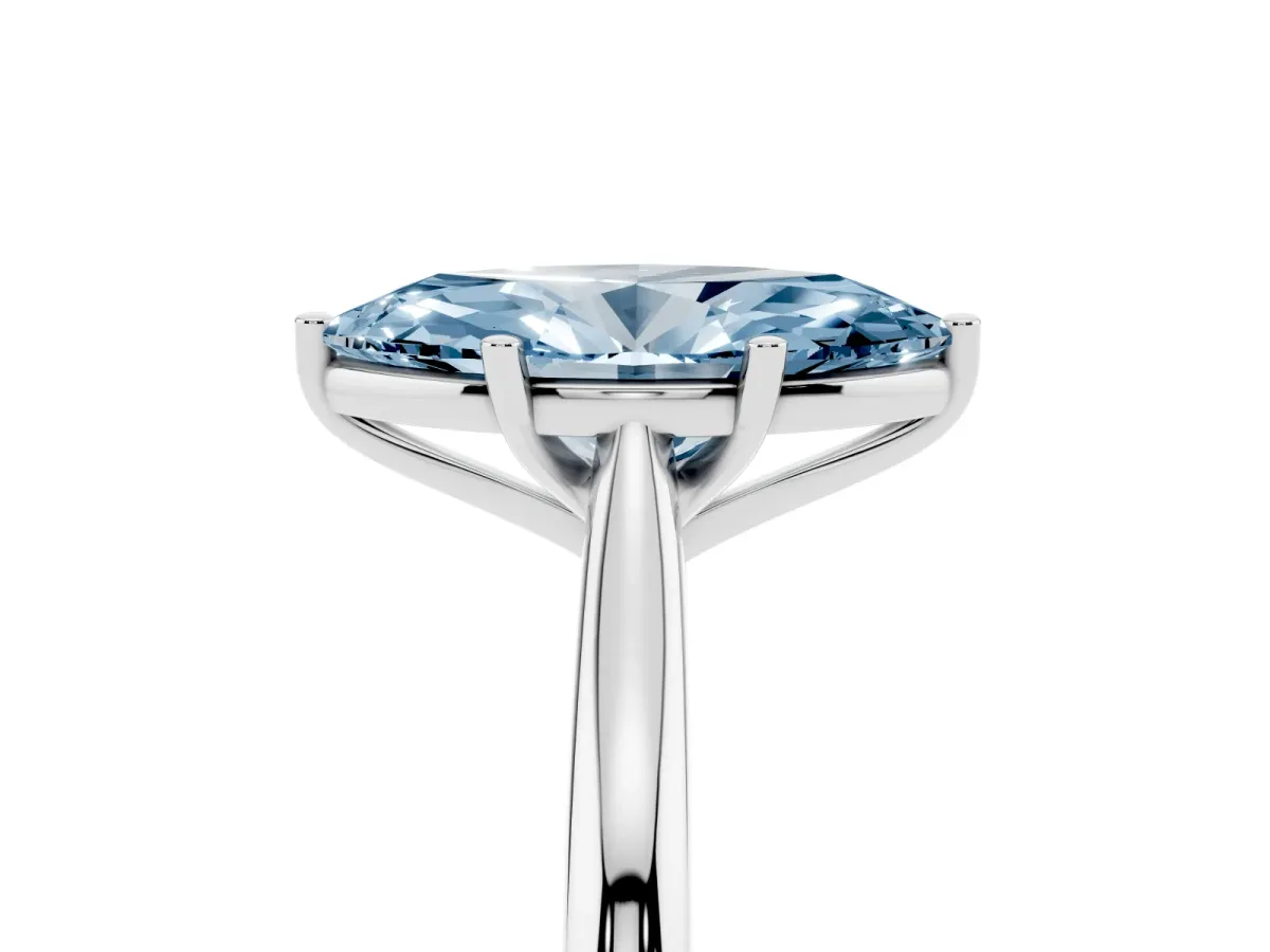 Fancy Blue Marquise Cut Cut Solitaire Ring with Cathedral Band and Four-Prong Setting Platinum