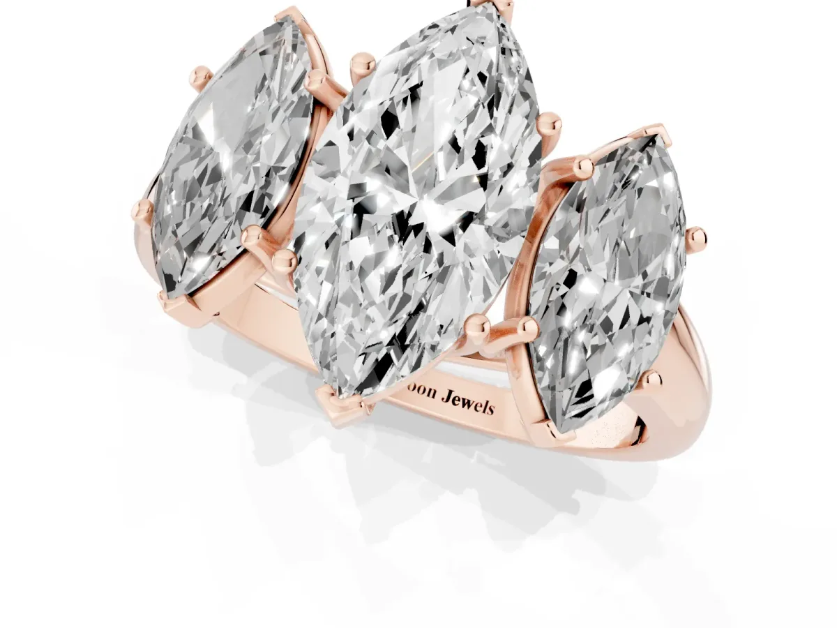 Three-Stone Marquise Cut Diamond Engagement Ring with Prong Setting Rose gold