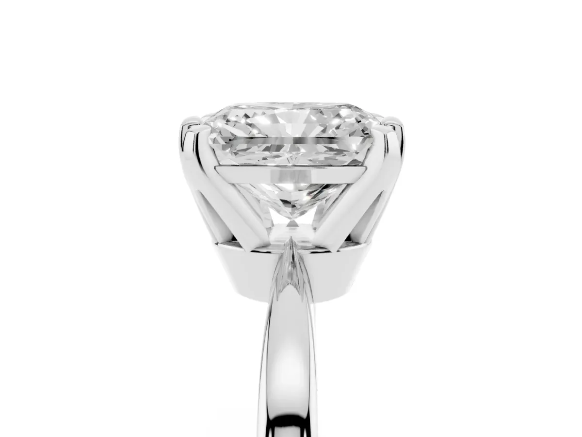 Radiant Cut Solitaire Engagement Ring with Six-Prong Setting and Tapered Band Silver