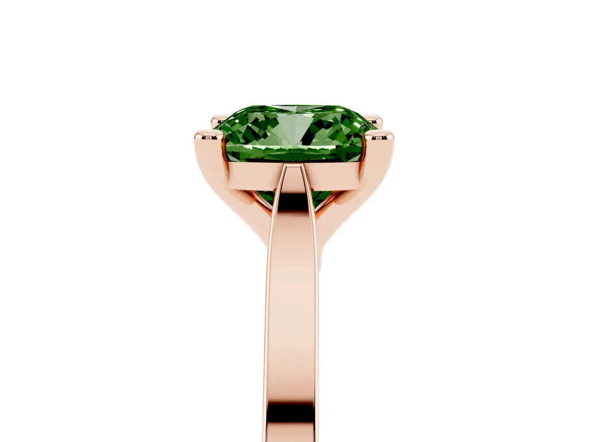 Fancy Green Cushion Cut Solitaire Diamond Ring with Four-Prong Setting and Tapered Band Rose gold