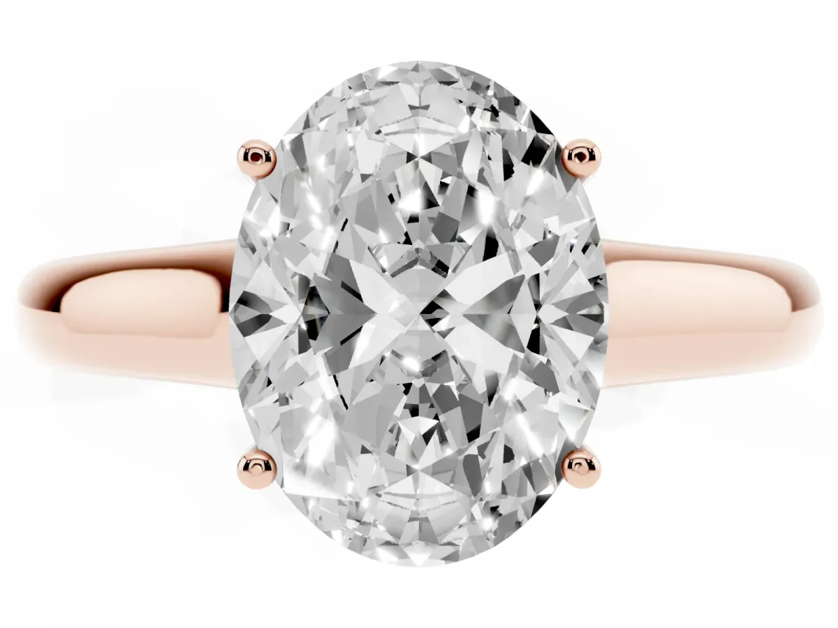 Oval Cut Solitaire Engagement Ring with Tapered Band and Four-Prong Setting Rose gold