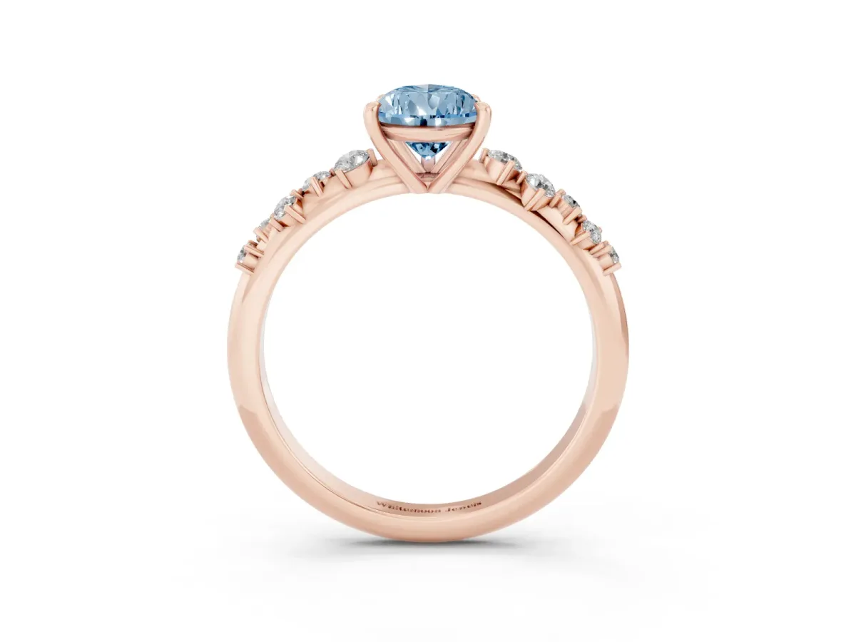 Fancy Blue Pear Cut Diamond Cluster Side Stone Solitaire Ring with Prong Setting Rose gold