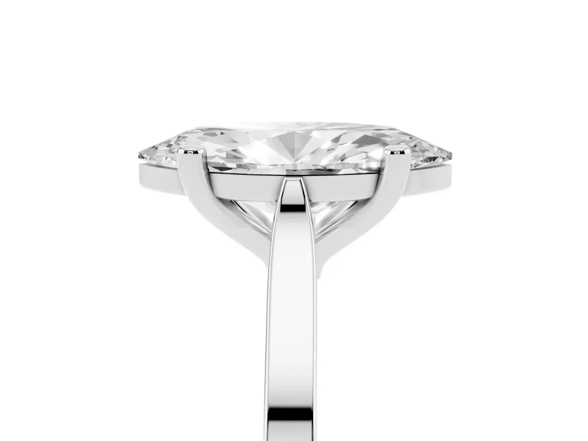 Marquise Cut Solitaire Diamond Ring with Four-Prong Setting and Tapered Band Platinum