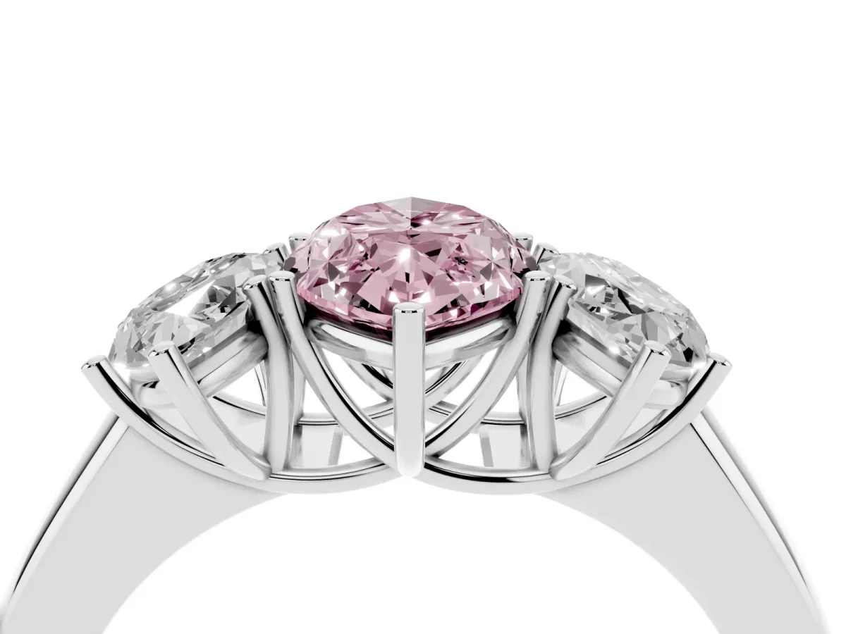 Fancy Pink Three-Stone Marquise Cut Cut Diamond Ring with Prong Setting and Classic Band Silver