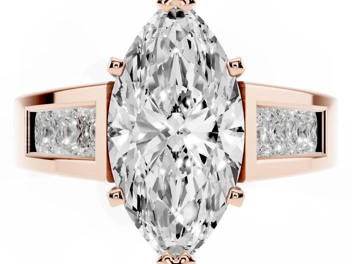 Marquise Cut Cut Channel Set Solitaire Ring with Four-Prong Setting Rose gold