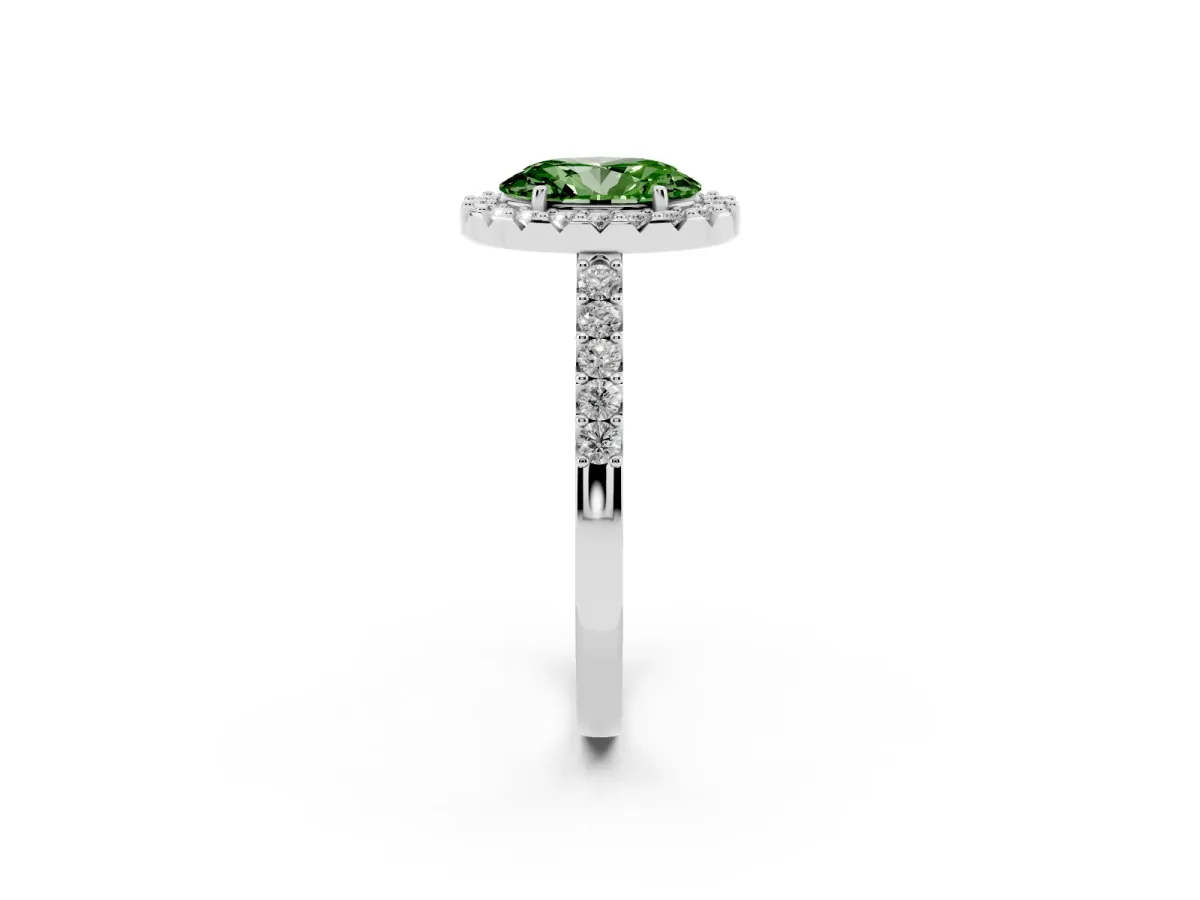 Fancy Green Oval Cut Halo Diamond Pavé Solitaire Ring White gold