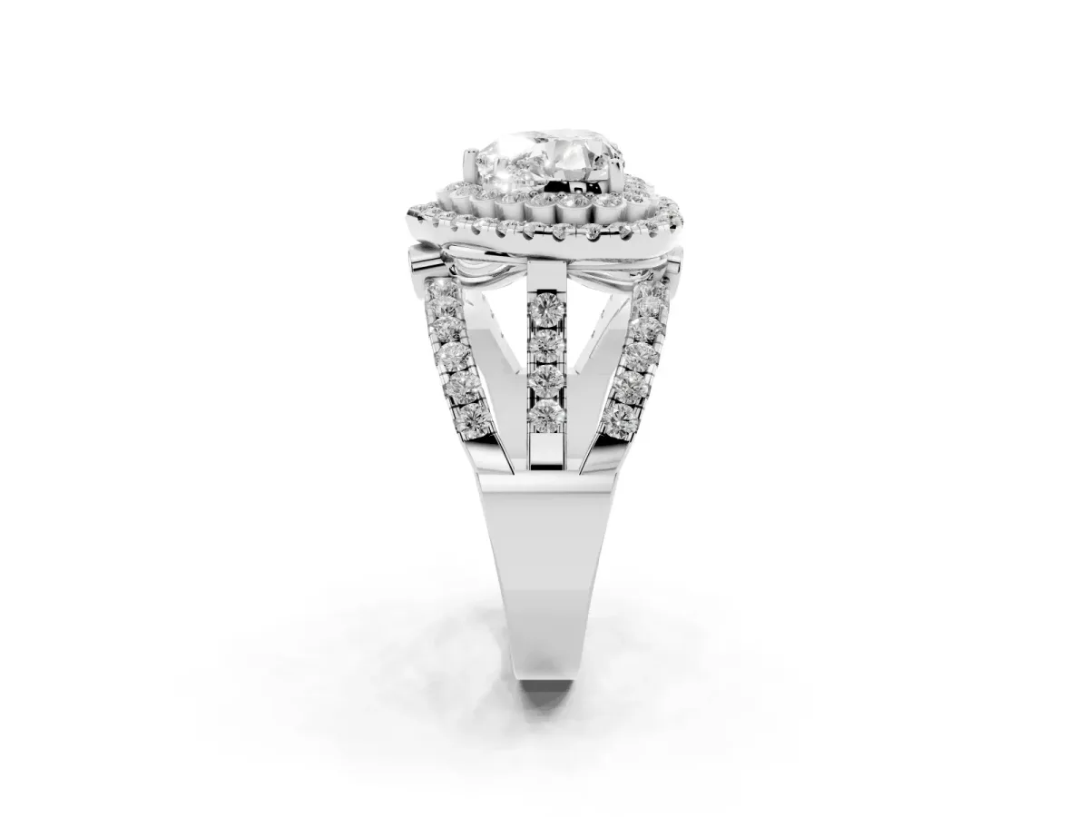Heart Cut Diamond Double Halo Ring with Round Pavé Split Shank and Prong Setting Platinum