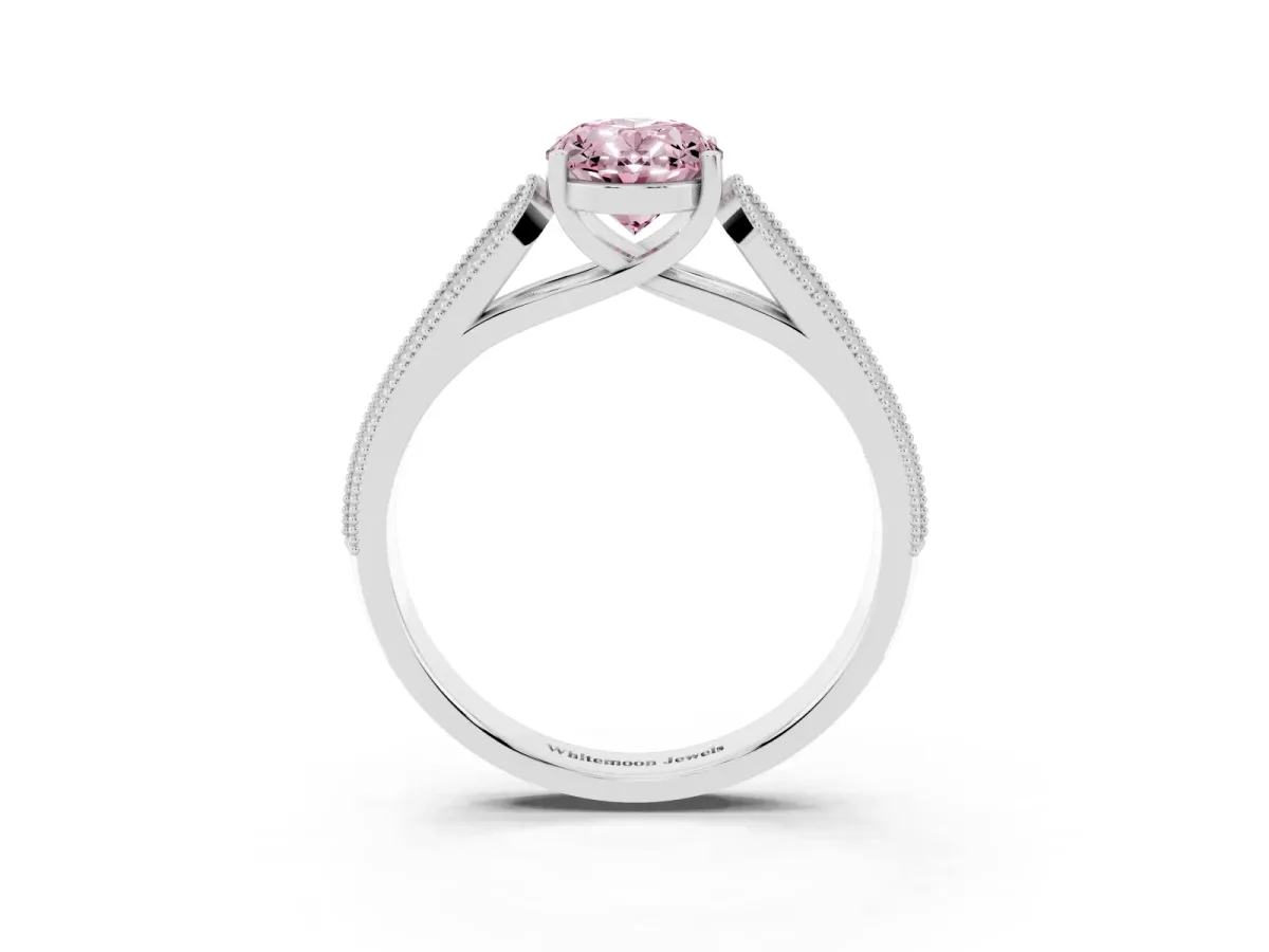 Fancy Pink Oval Cut Cut Pave Split Shank Engagement Ring with Four-Prong Setting White gold