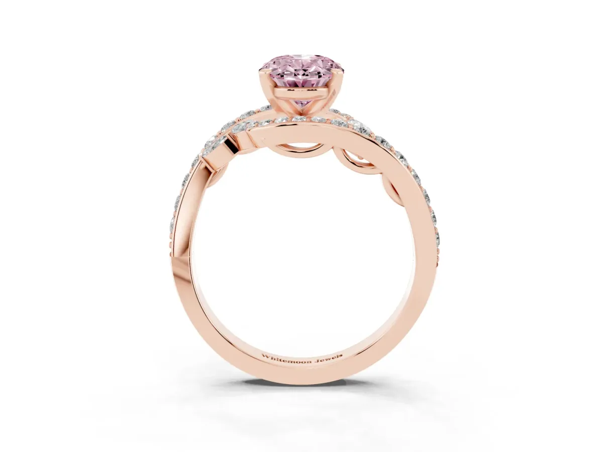 Fancy Pink Oval Cut Solitaire with Pavé Twist Band and Four-Prong Setting Rose gold