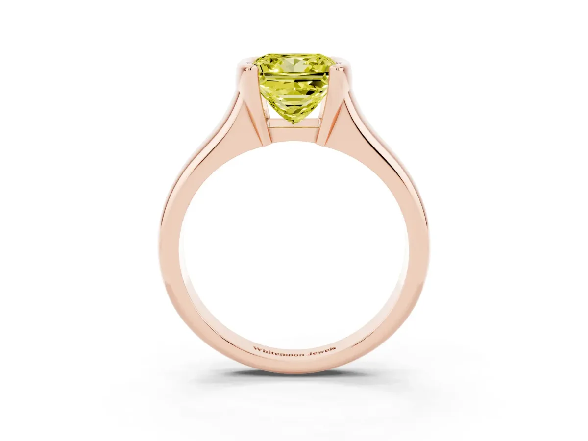 Fancy Yellow Princess Cut Solitaire Tension Set Diamond Ring with Split Shank Band Rose gold