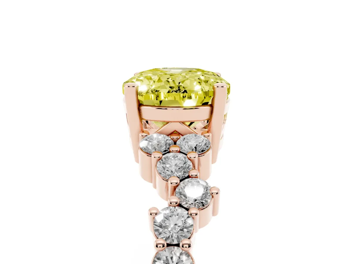 Fancy Yellow Oval Cut Diamond Scattered Round Accent Ring with Prong Setting Rose gold