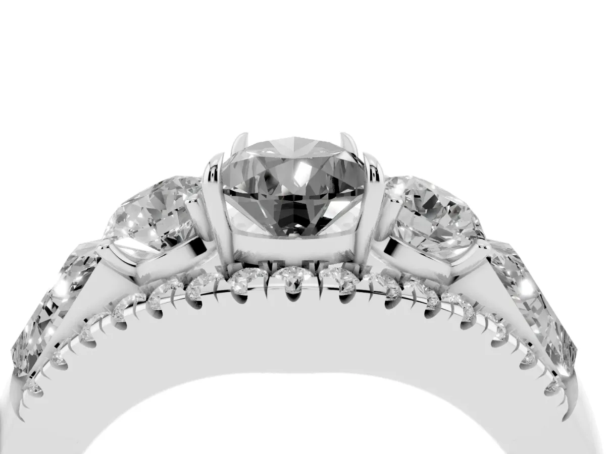 Fancy Black Three-Stone Pear Cut Diamond Engagement Ring with Pave Band and Prong Setting Silver
