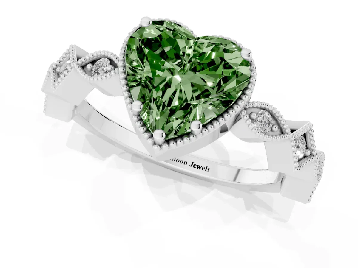 Fancy Green Heart Cut Milgrain Marquise Diamond Twist Band Ring Silver
