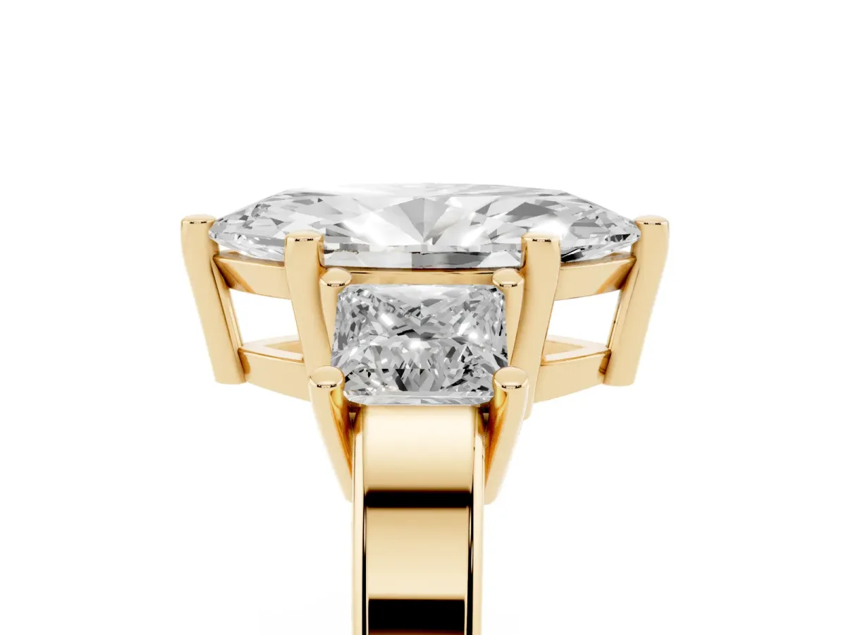Three-Stone Marquise Cut Cut Solitaire Ring with Prong Setting Yellow gold