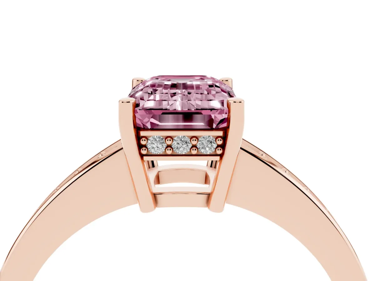 Fancy Pink Emerald Cut Solitaire Pavé Band Prong Setting Ring Rose gold
