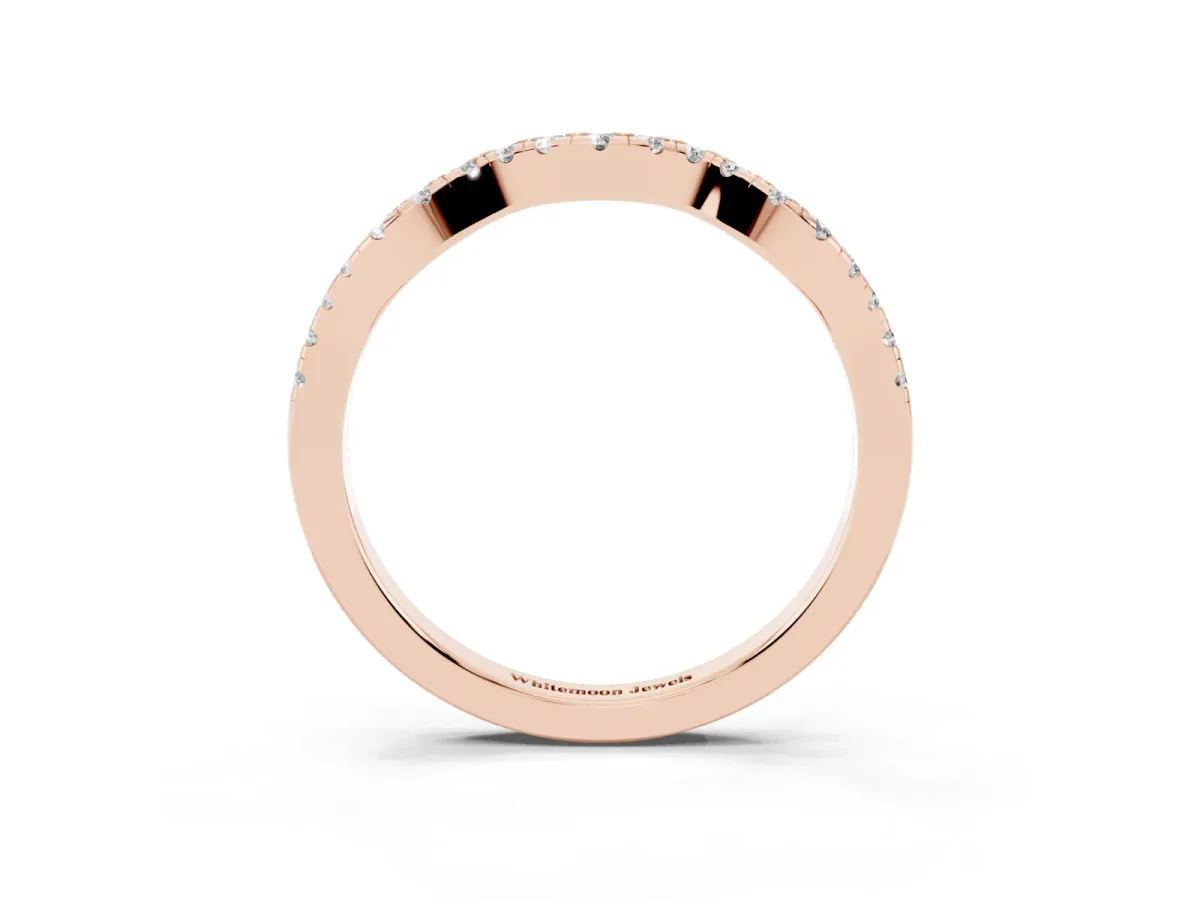 Round Diamond Pavé Curved Wedding Band Rose gold