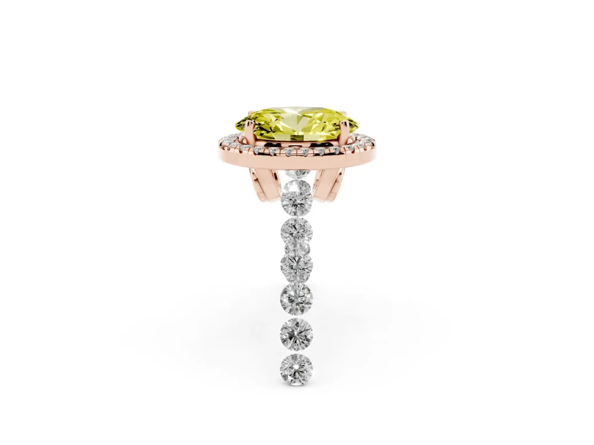 Fancy Yellow Oval Cut Halo Pavé Diamond Engagement Ring with Four-Prong Setting Rose gold