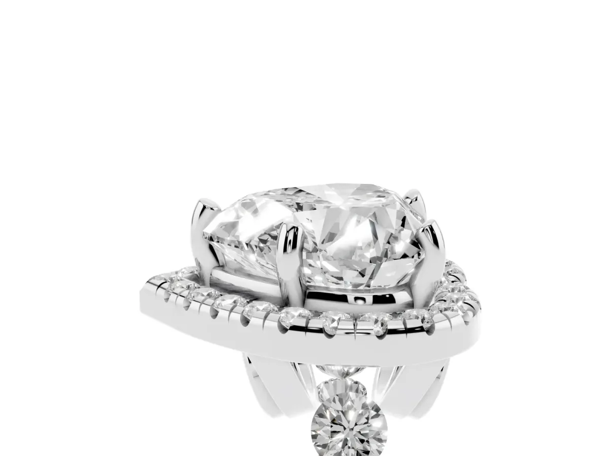 Heart Cut Halo Pavé Diamond Engagement Ring with Four-Prong Setting Silver