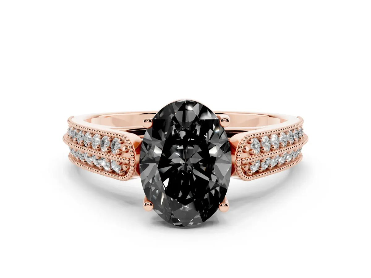 Fancy Black Oval Cut Cut Pave Split Shank Engagement Ring with Four-Prong Setting Rose gold