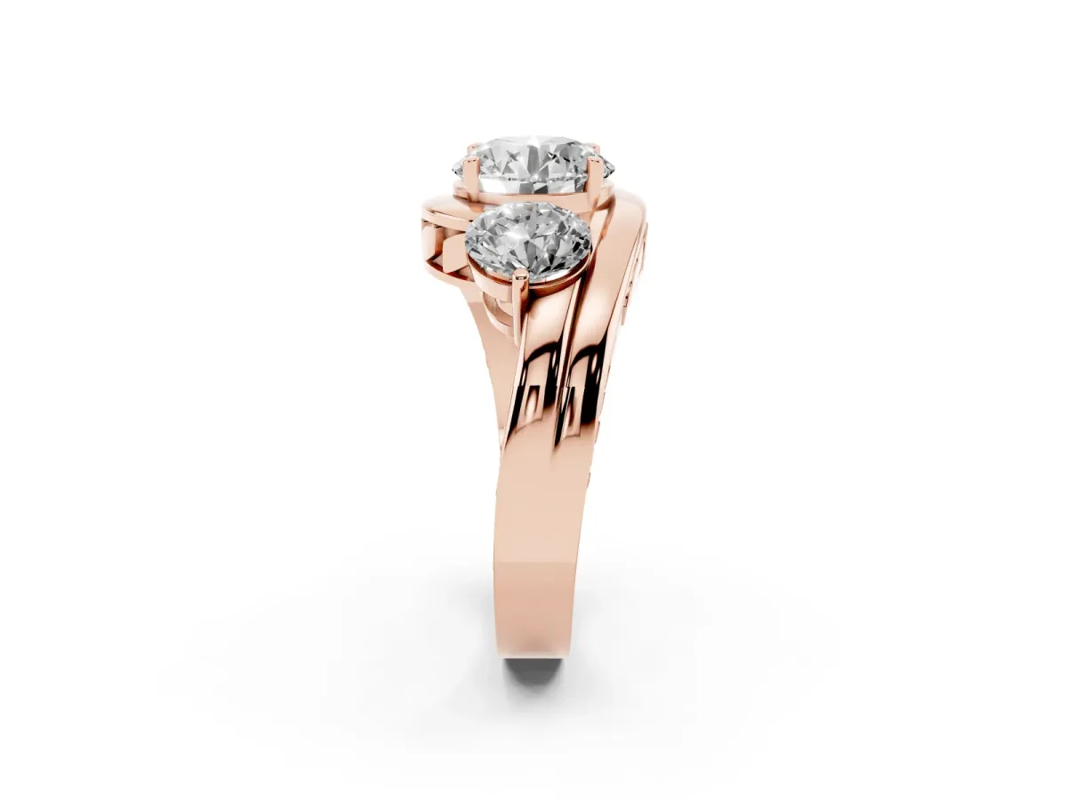 Three-Stone Round Cut Brilliant Split Shank Prong Set Ring Rose gold