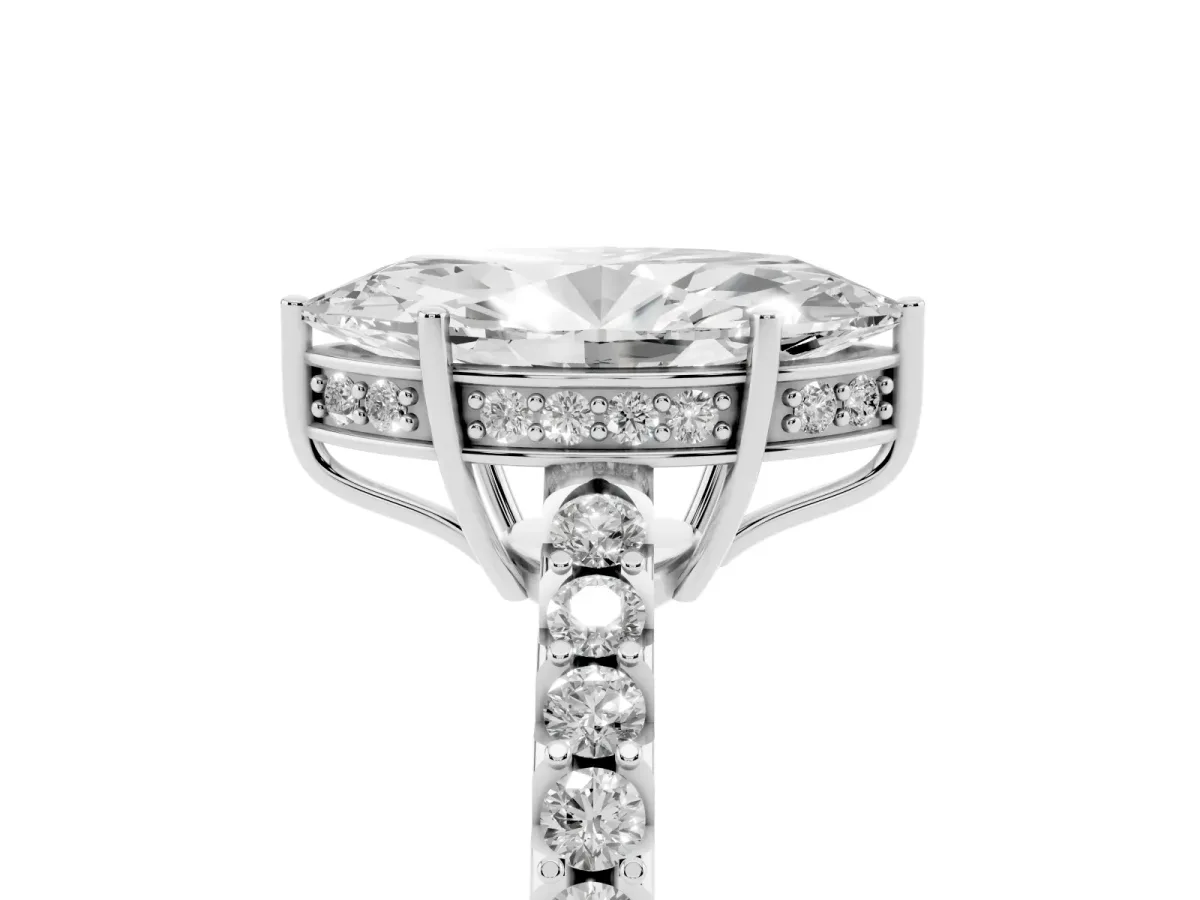 Marquise Cut Solitaire Diamond Engagement Ring with Pavé Band and Six-Prong Setting White gold