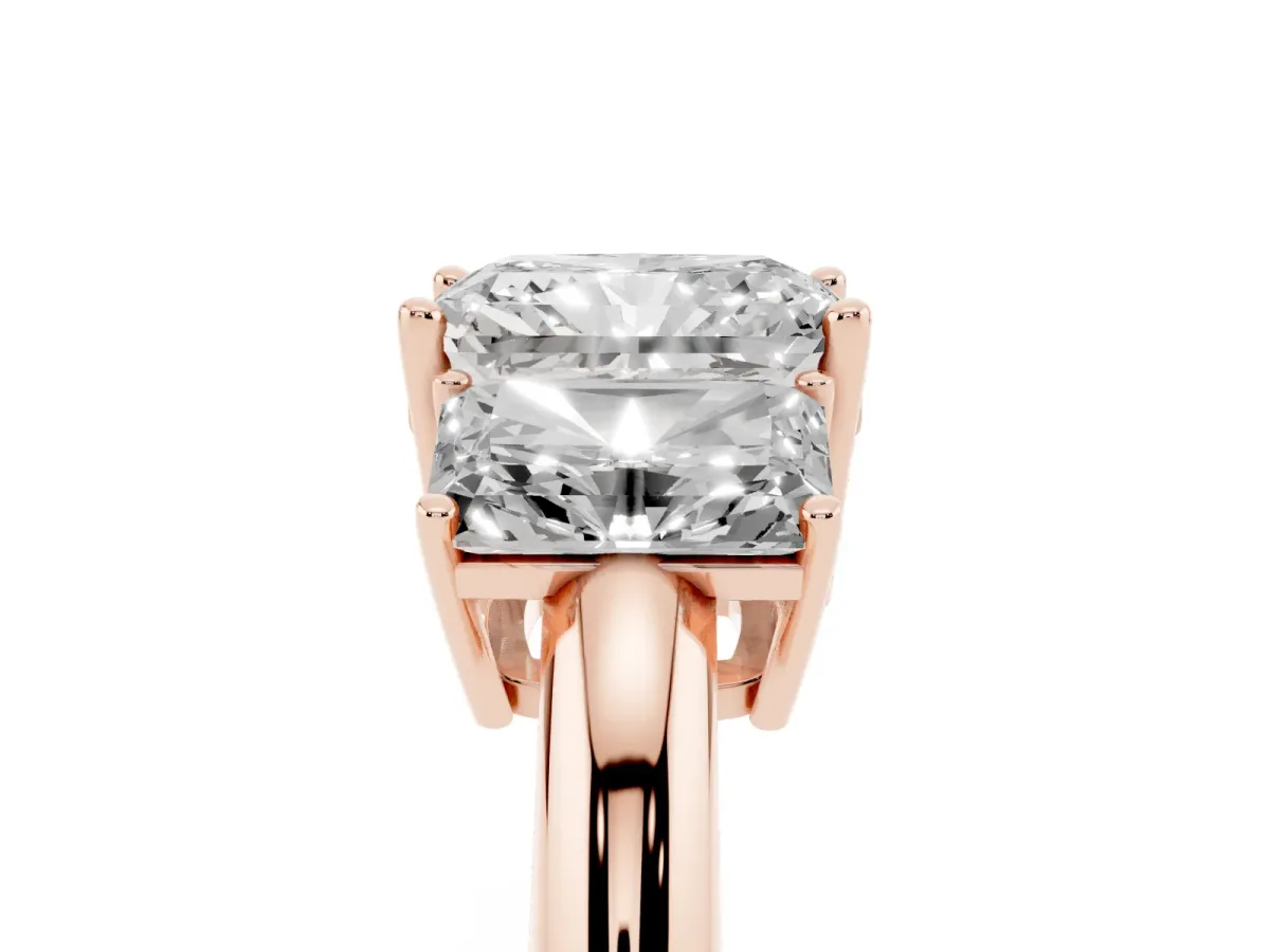Three-Stone Radiant Cut Cut Diamond Engagement Ring with Prong Setting on a White Gold Band Rose gold