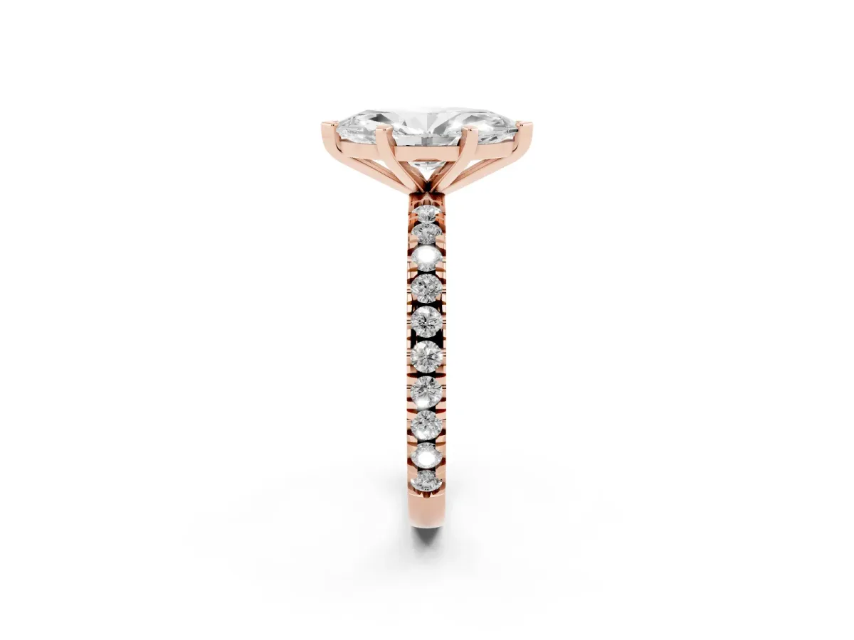 Marquise Cut Diamond Pavé Band Solitaire with Four-Prong Setting Rose gold