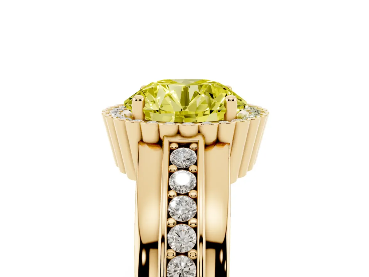Fancy Yellow Round Cut Cut Halo Pave Band Four-Prong Ring Yellow gold