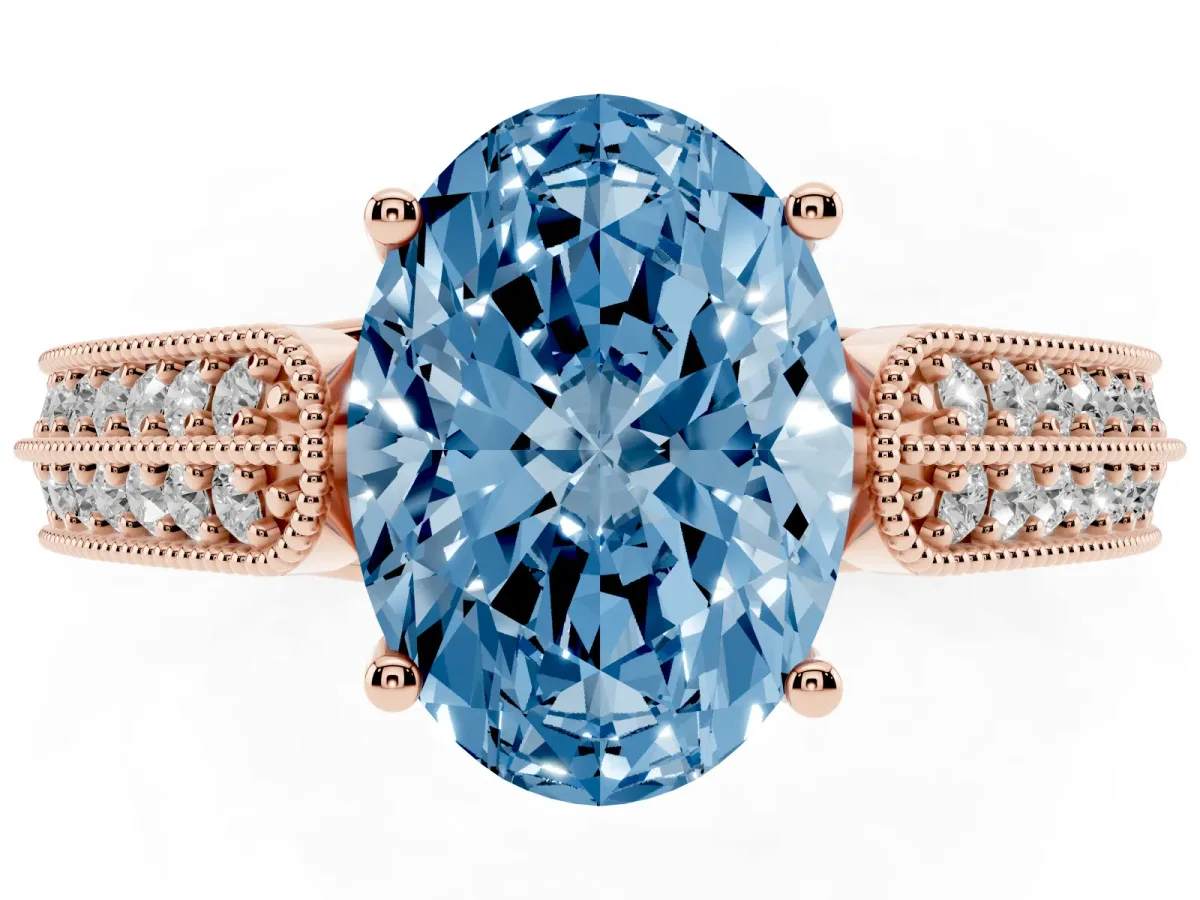 Fancy Blue Oval Cut Cut Pave Split Shank Engagement Ring with Four-Prong Setting Rose gold