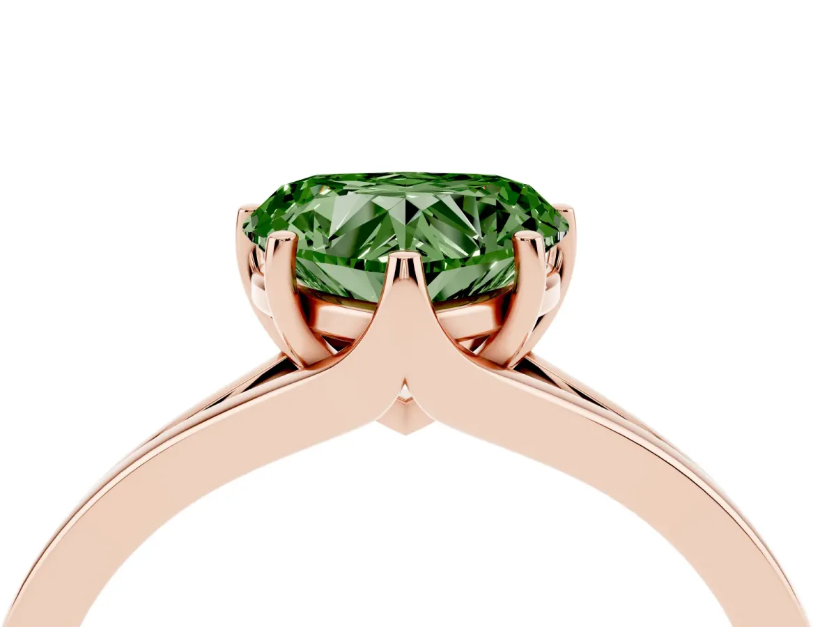 Fancy Green Heart Cut Solitaire Diamond Ring with Six-Prong Setting and Tapered Band Rose gold