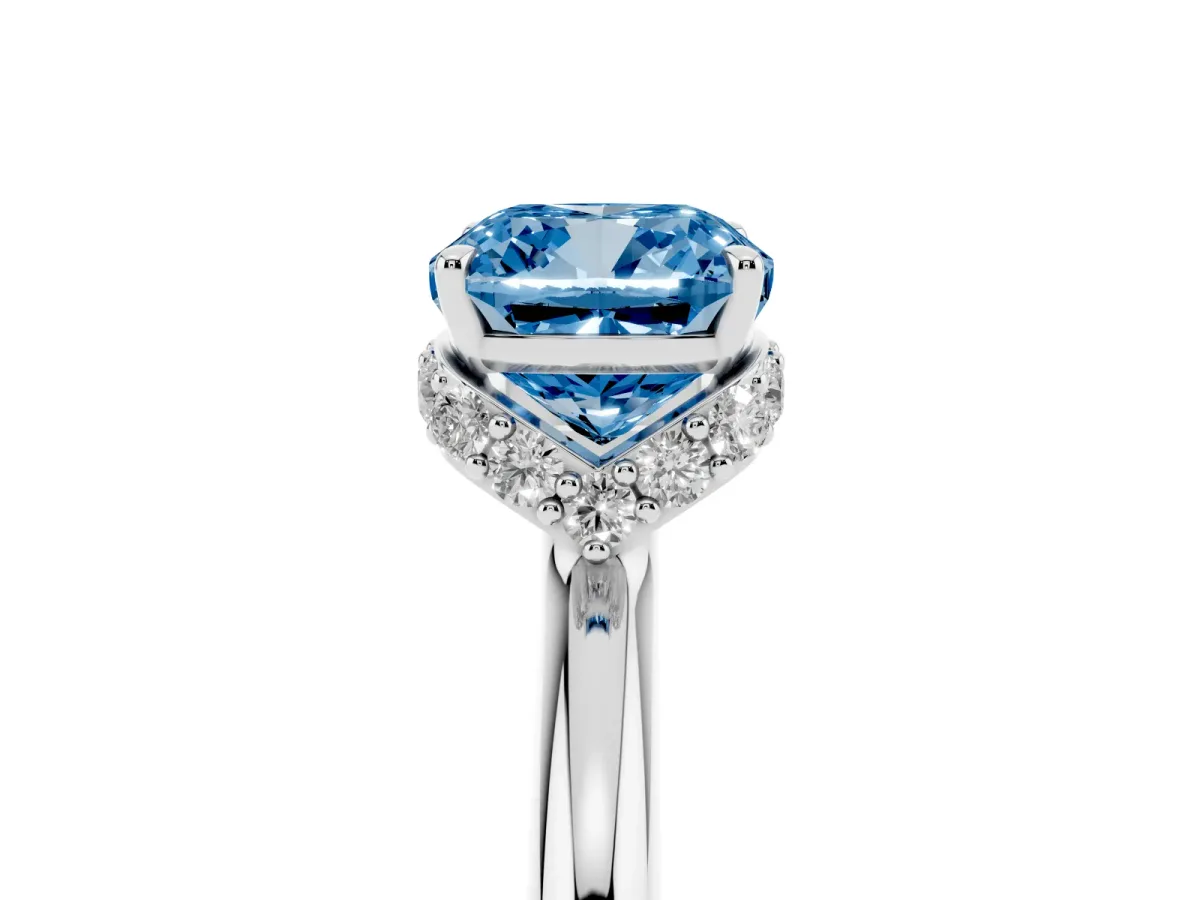 Fancy Blue Cushion Cut Brilliant Solitaire Engagement Ring with Six-Prong Setting and Classic Band White gold