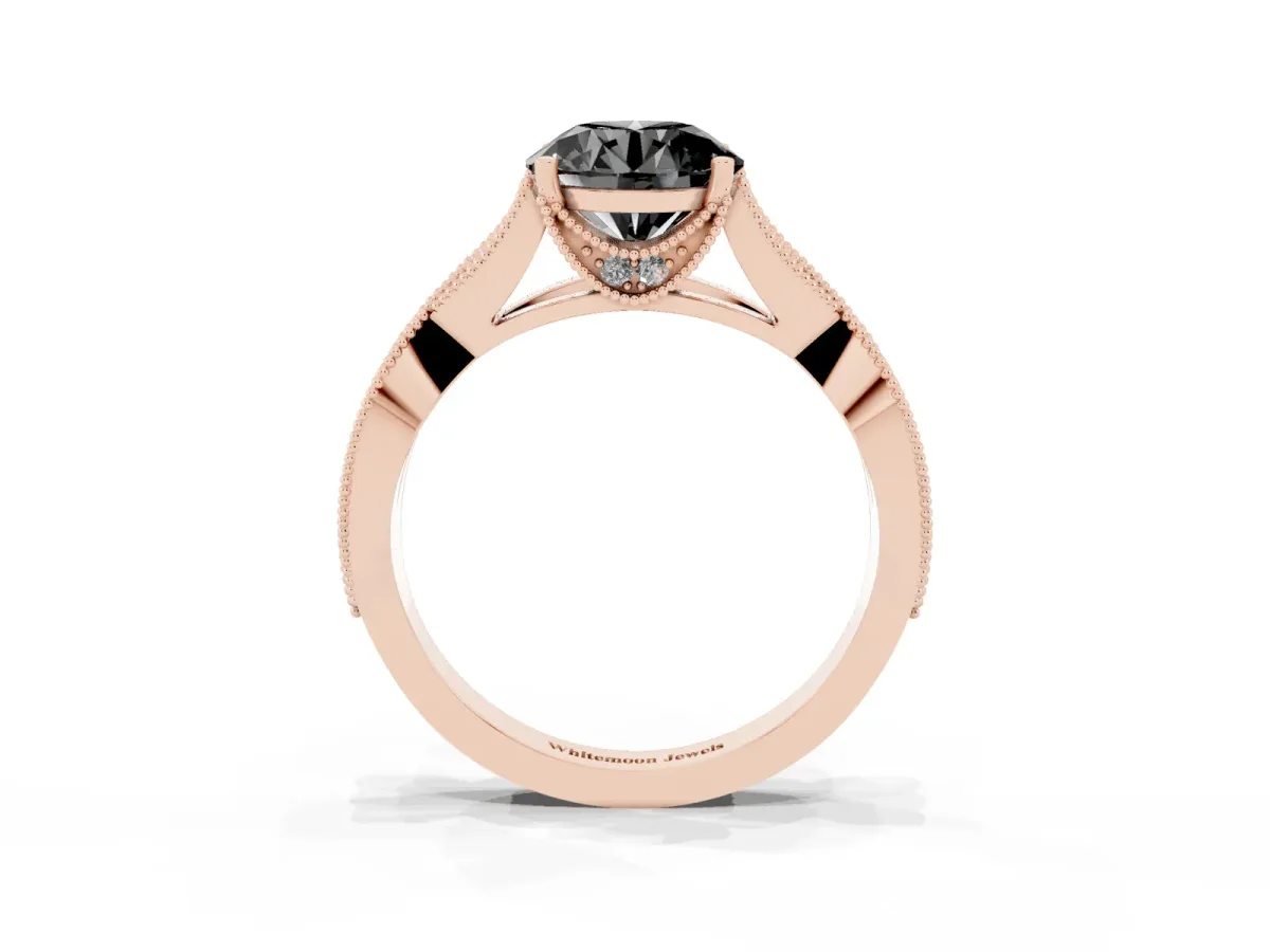 Fancy Black Round Cut Cut Diamond Twisted Band with Milgrain Pave Setting and Four-Prong Setting Rose gold