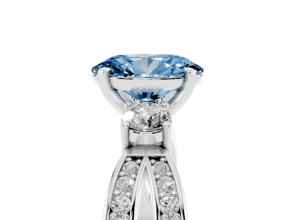 Fancy Blue Three-Stone Oval Cut Cut Diamond Twist Band with Prong Setting Platinum