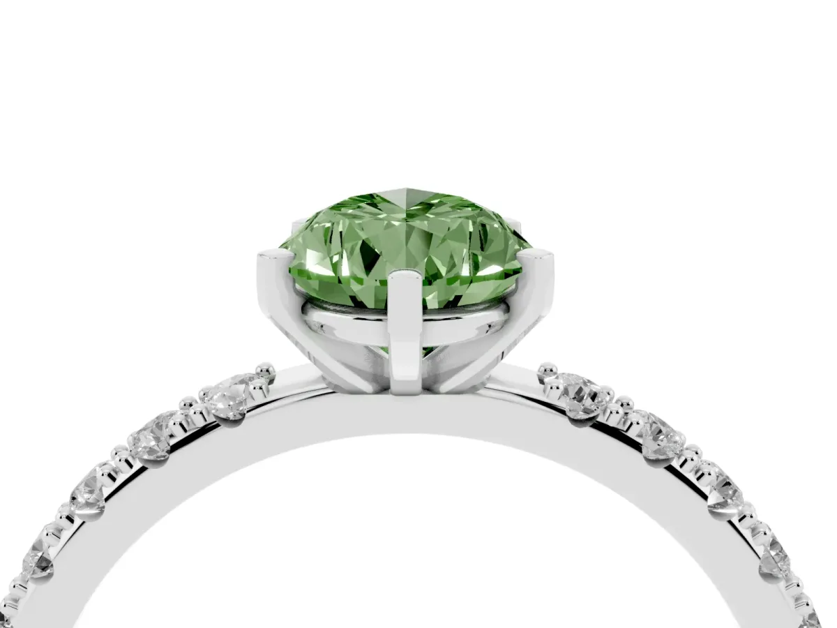 Fancy Green Pear Cut Diamond Solitaire Pavé Band with Four-Prong Setting Silver