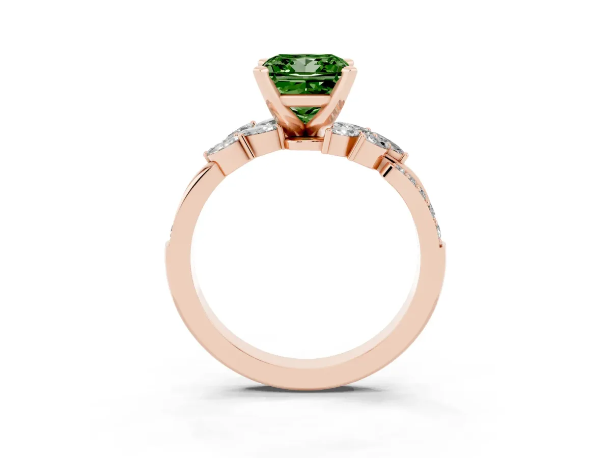 Fancy Green Princess Cut Solitaire Marquise Twist Band with Six-Prong Setting Rose gold