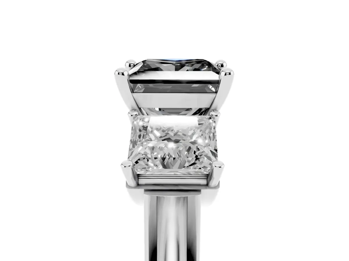 Fancy Black Three-Stone Princess Cut Brilliant Diamond Trellis Ring with Comfort Fit Band Platinum