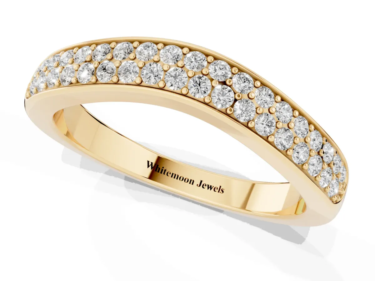 Pavé Round Diamond Contour Band Yellow gold