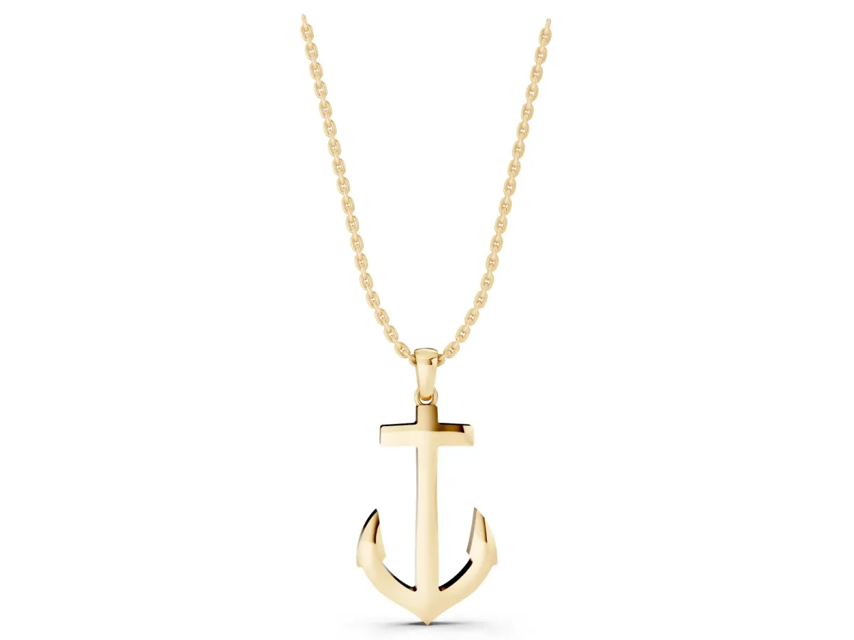 Silver Anchor Pendant with Round Diamond Bezel Setting Yellow gold