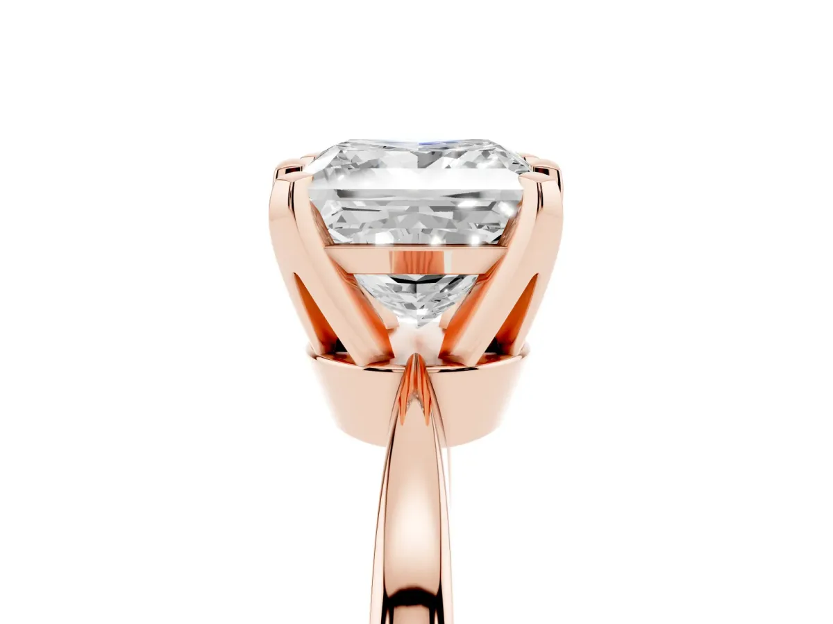 Princess Cut Solitaire Engagement Ring with Six-Prong Setting and Tapered Band Rose gold