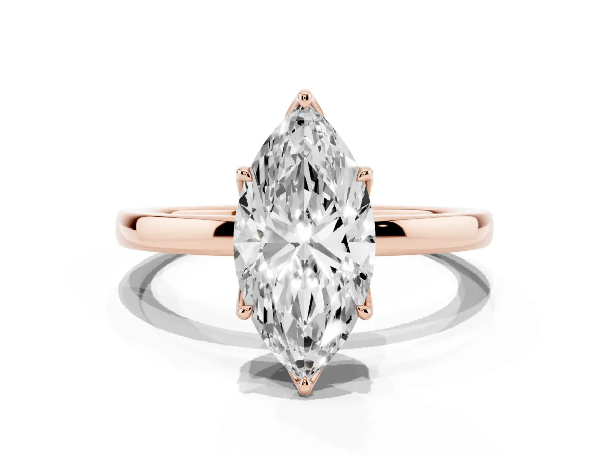 Marquise Cut Diamond Solitaire Ring with Thin Band and Prong Setting Rose gold