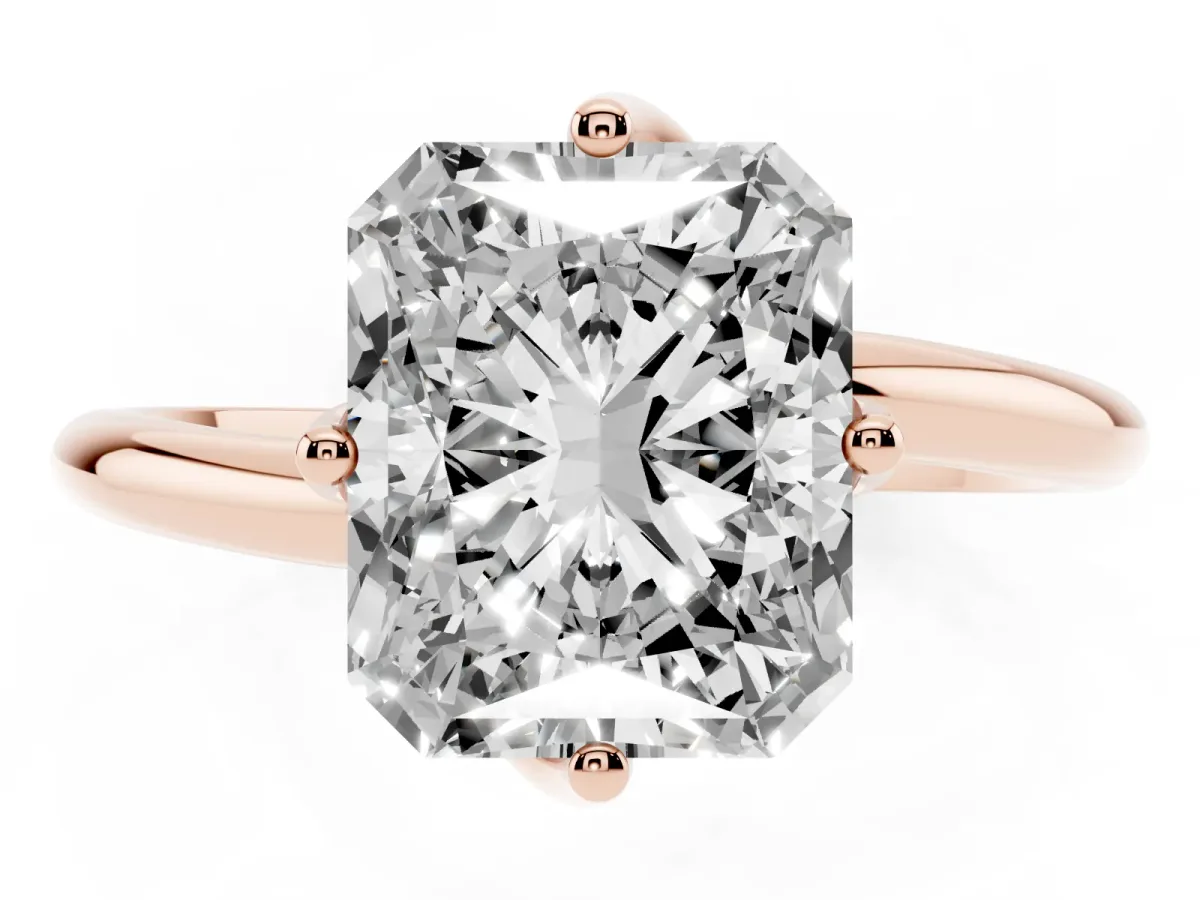 Radiant Cut Diamond Solitaire Engagement Ring with Four-Prong Setting and Classic Band Rose gold