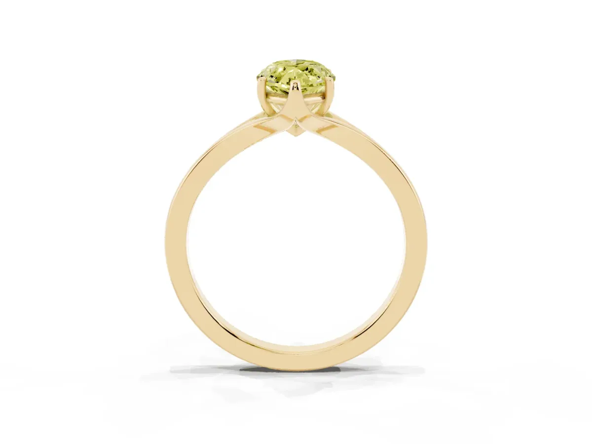 Fancy Yellow Marquise Cut Solitaire Diamond Ring with Six-Prong Setting and Tapered Band Yellow gold