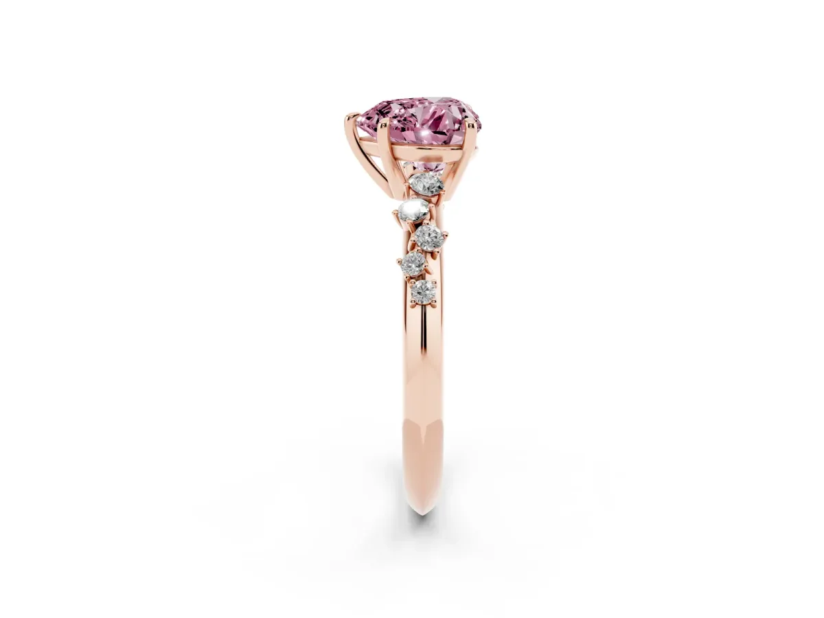 Fancy Pink Heart Cut Diamond Cluster Side Stone Solitaire Ring with Prong Setting Rose gold