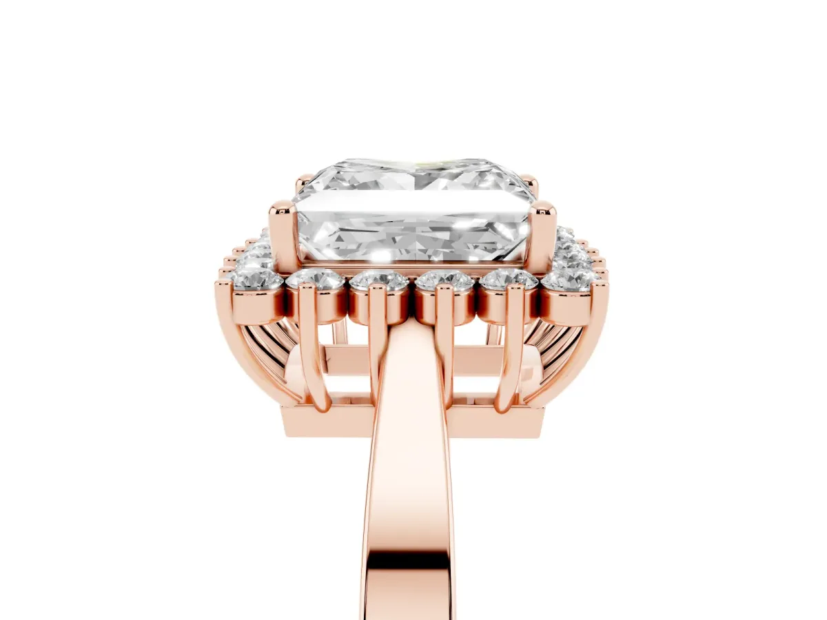Princess Cut Cut Diamond Halo Ring with Round Brilliant Halo and Solitaire Band Rose gold