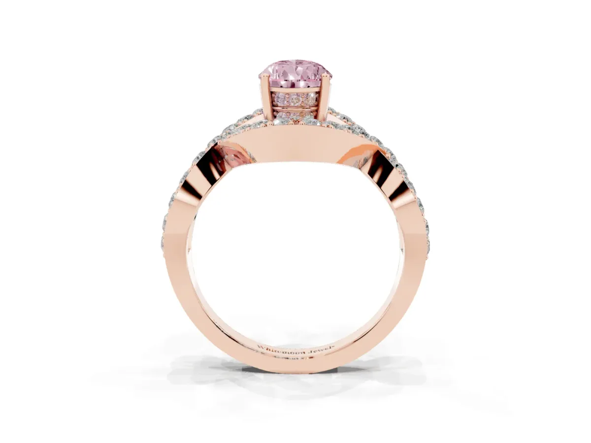 Fancy Pink Pear Cut Solitaire Twist Band Pavé Diamond Engagement Ring Rose gold