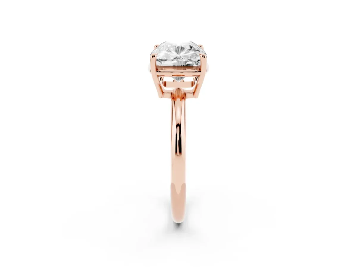 Old Mine Elongated Cushion Diamond East-West Bezel Set Four Claw Solitaire Ring Rose gold